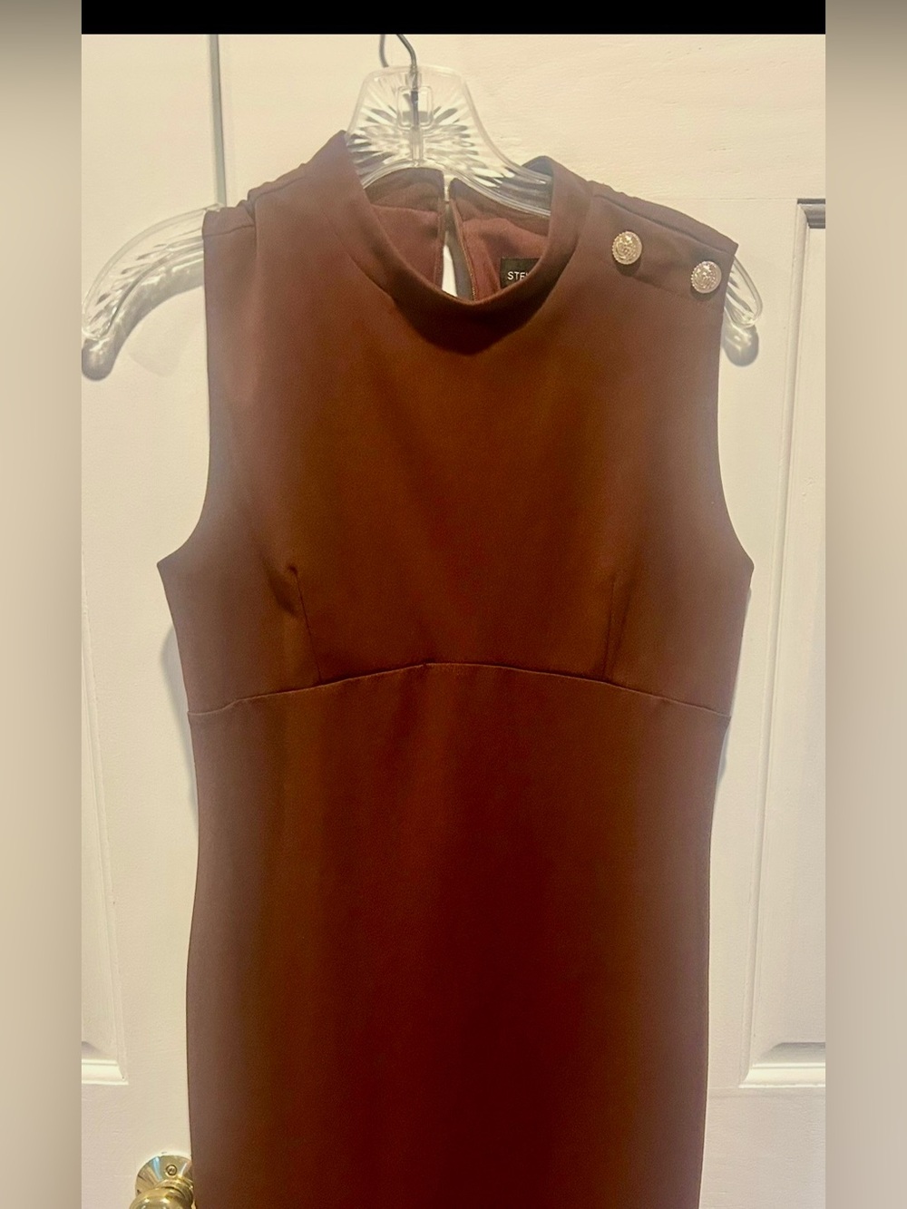 Stella McCartney Sleeveless Brown Midi Dress with Gold Buttons